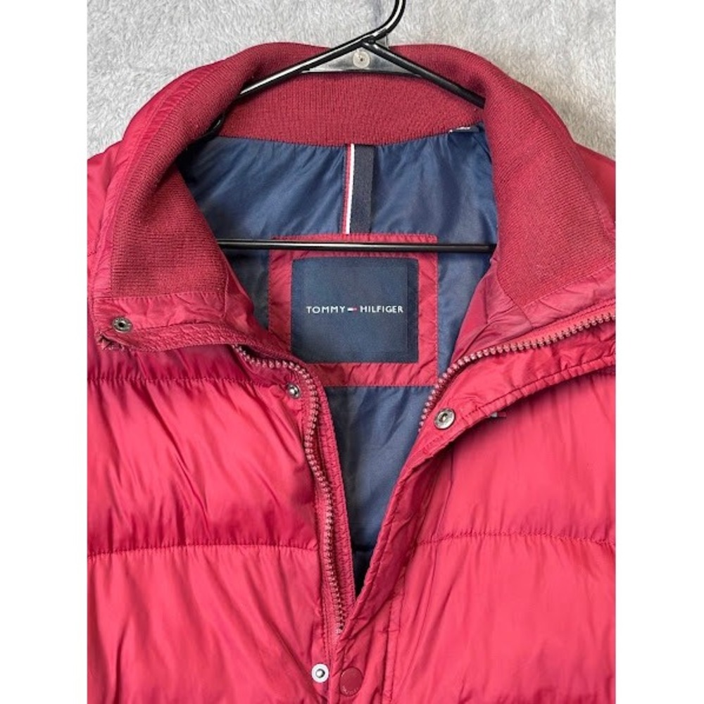 Tommy Hilfiger Puffer‎ Jacket Mens L Red Full Zip Quilted Lightweight Coat - Picture 2 of 12